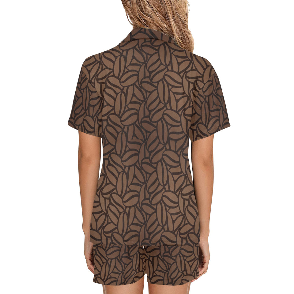 coffee bean pattern Women's V-Neck Short Pajama Set