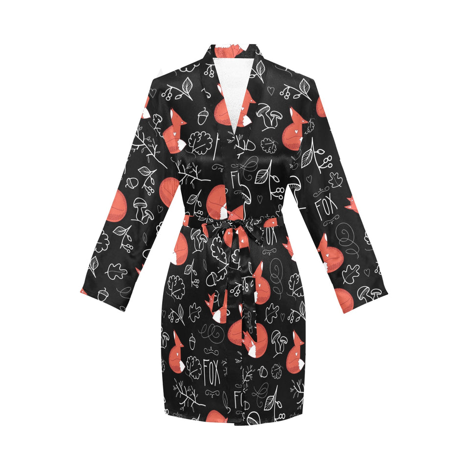 fox sleeping fox pattern Women's Long Sleeve Belted Night Robe
