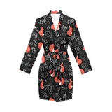 fox sleeping fox pattern Women's Long Sleeve Belted Night Robe