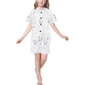 Math Pattern Print Design 03 Kids' Boys' Girls' V-Neck Short Pajama Set