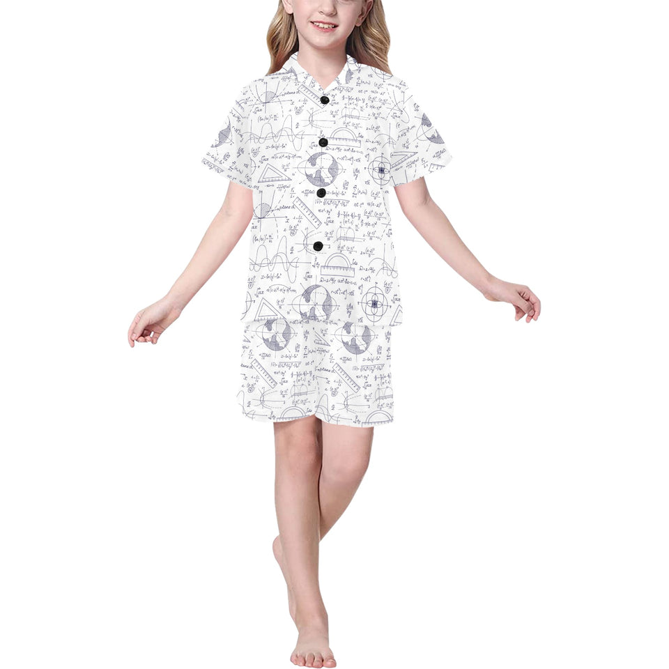 Math Pattern Print Design 03 Kids' Boys' Girls' V-Neck Short Pajama Set