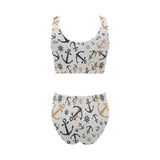 Anchors Rudders pattern Chest Bowknot High Waisted Bikini Swimsuit