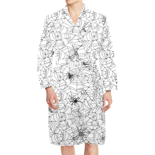 Spider web cobweb pattern Men's Long Sleeve Belted Night Robe