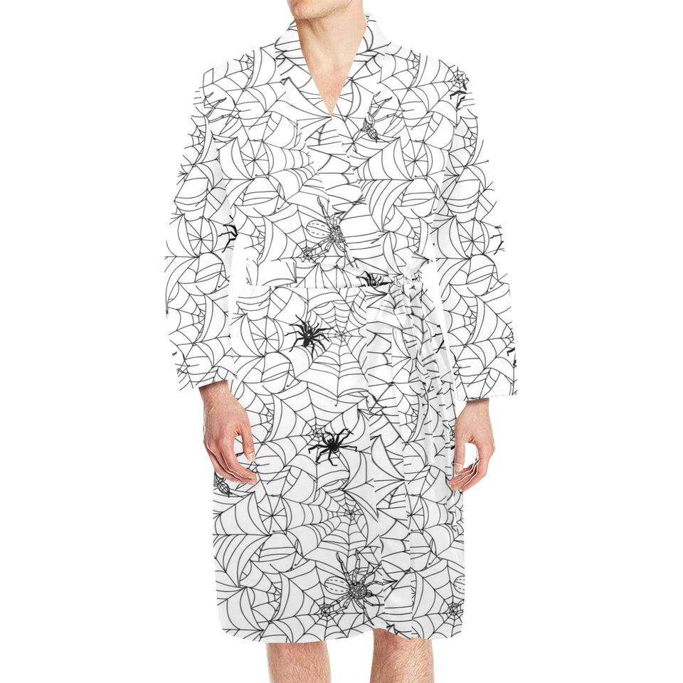 Spider web cobweb pattern Men's Long Sleeve Belted Night Robe
