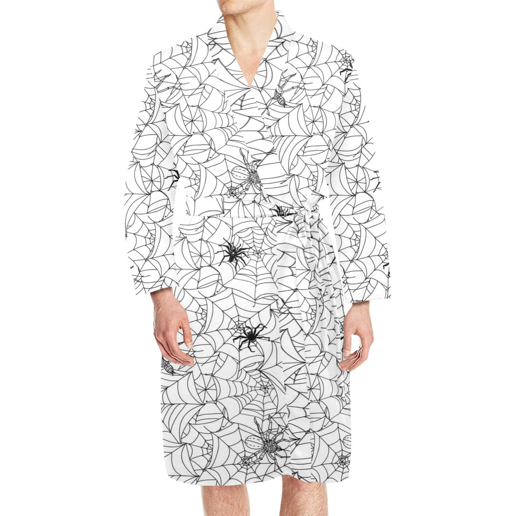 Spider web cobweb pattern Men's Long Sleeve Belted Night Robe