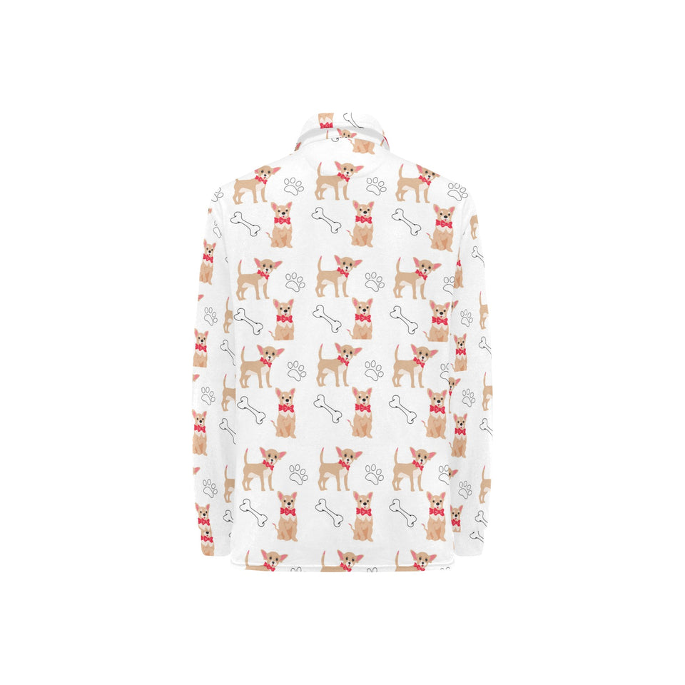 Chihuahua bone paw pattern Women's Long Sleeve Polo Shirt