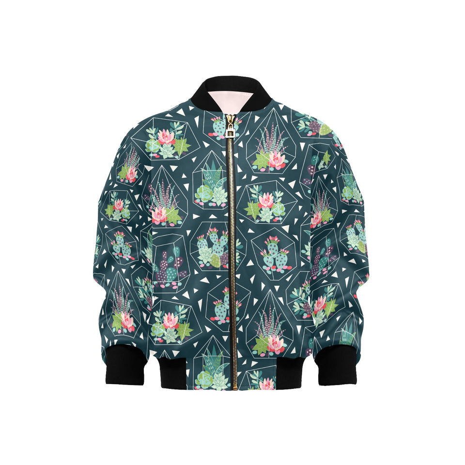 Cactus glass terrarium pattern Kids' Boys' Girls' Bomber Jacket