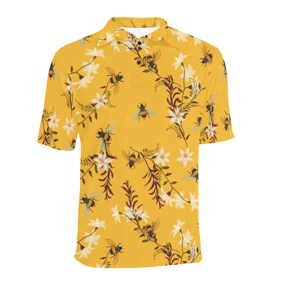 Bee flower pattern Men's All Over Print Polo Shirt