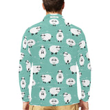 Cute sheep green background Men's Long Sleeve Polo Shirt