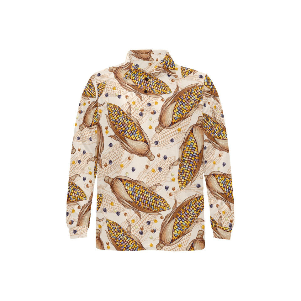 Corn Pattern Print Design 03 Men's Long Sleeve Polo Shirt