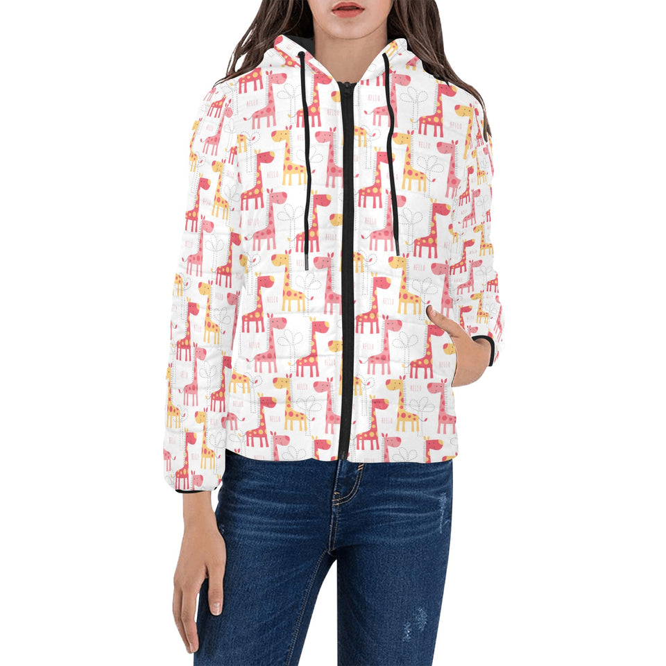 Giraffe Pattern Print Design 03 Women's Padded Hooded Jacket