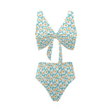 Fried Eggs Pattern Print Design 04 Chest Bowknot High Waisted Bikini Swimsuit
