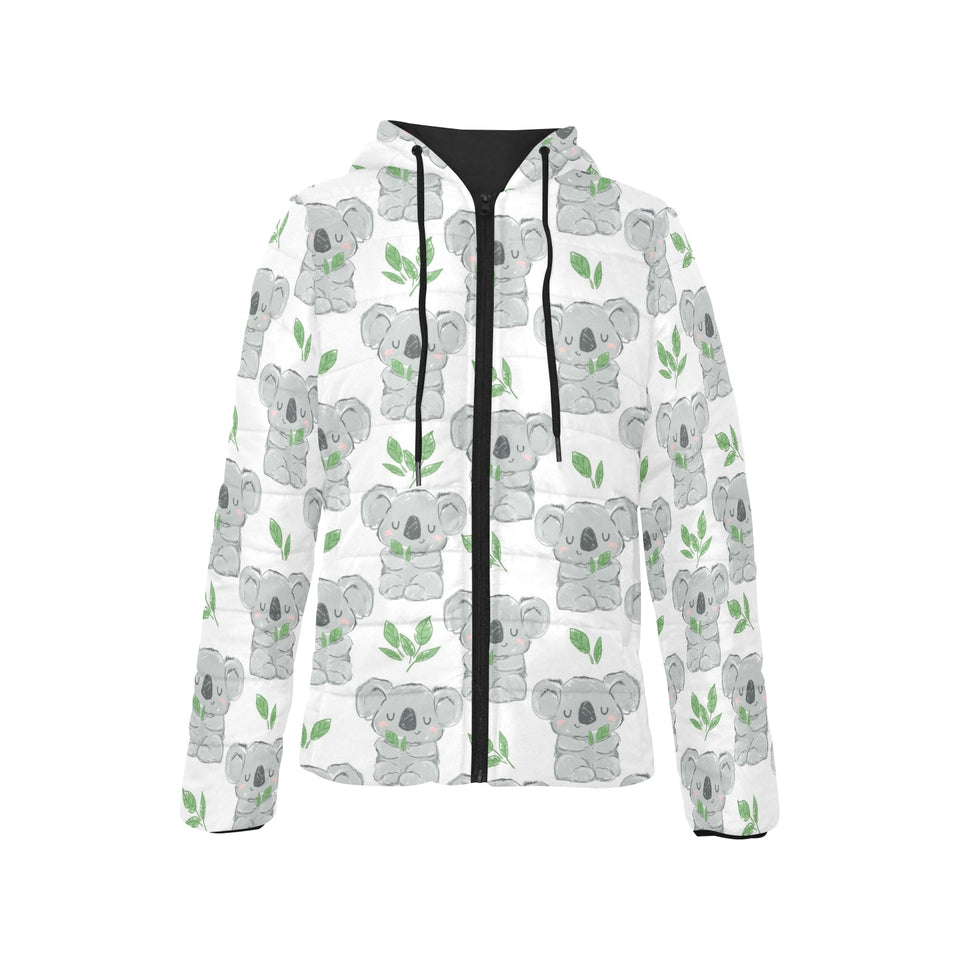 Hand drawn Koala leaves pattern Women's Padded Hooded Jacket