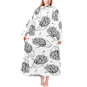 Hand drawn french fries pattern Blanket Robe with Sleeves