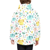 Cute elephants palm tree flower butterfly pattern Kids' Boys' Girls' Padded Hooded Jacket