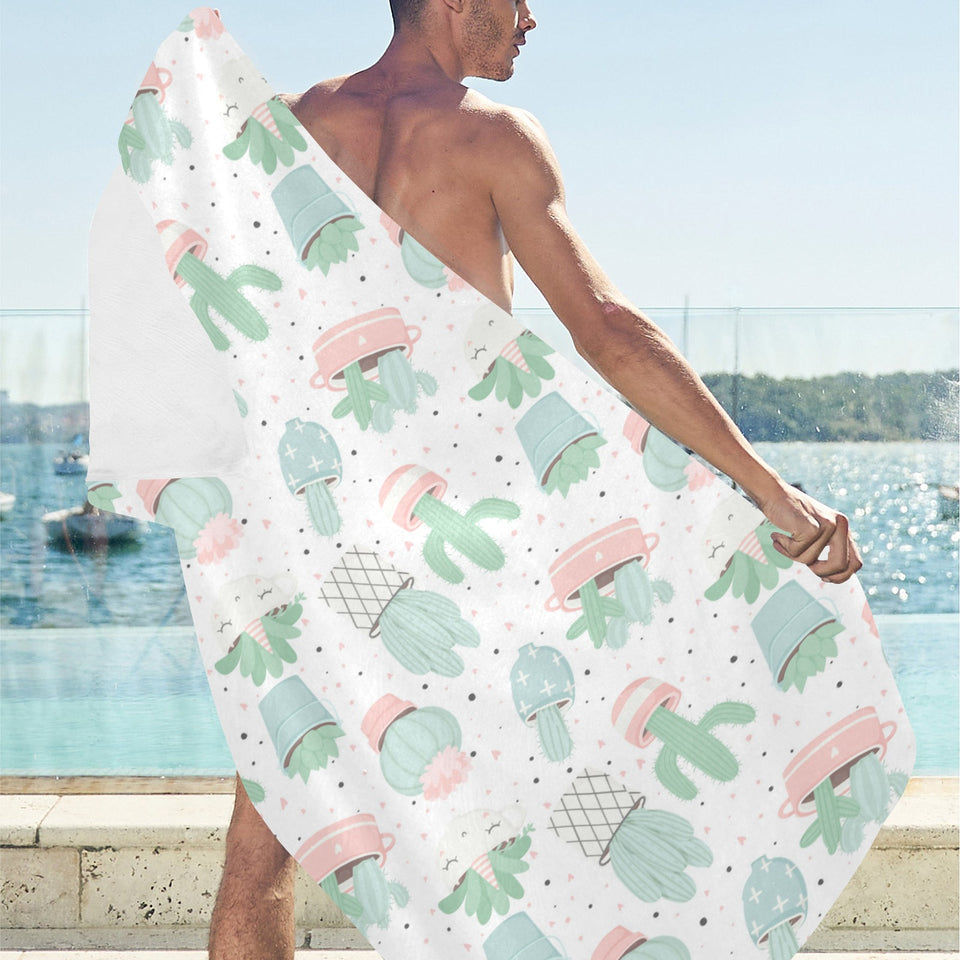Pastel color cactus pattern Beach Towel