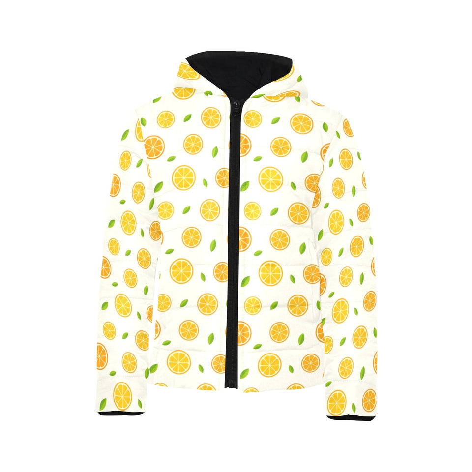 oranges leaves pattern Kids' Boys' Girls' Padded Hooded Jacket
