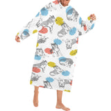 Siberian husky and colorful circle pattern Blanket Robe with Sleeves