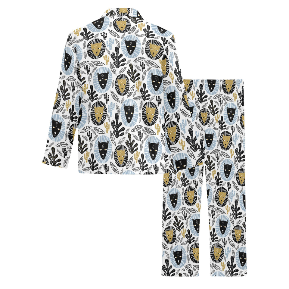 Lion Pattern Print Design 05 Men's Long Pajama Set