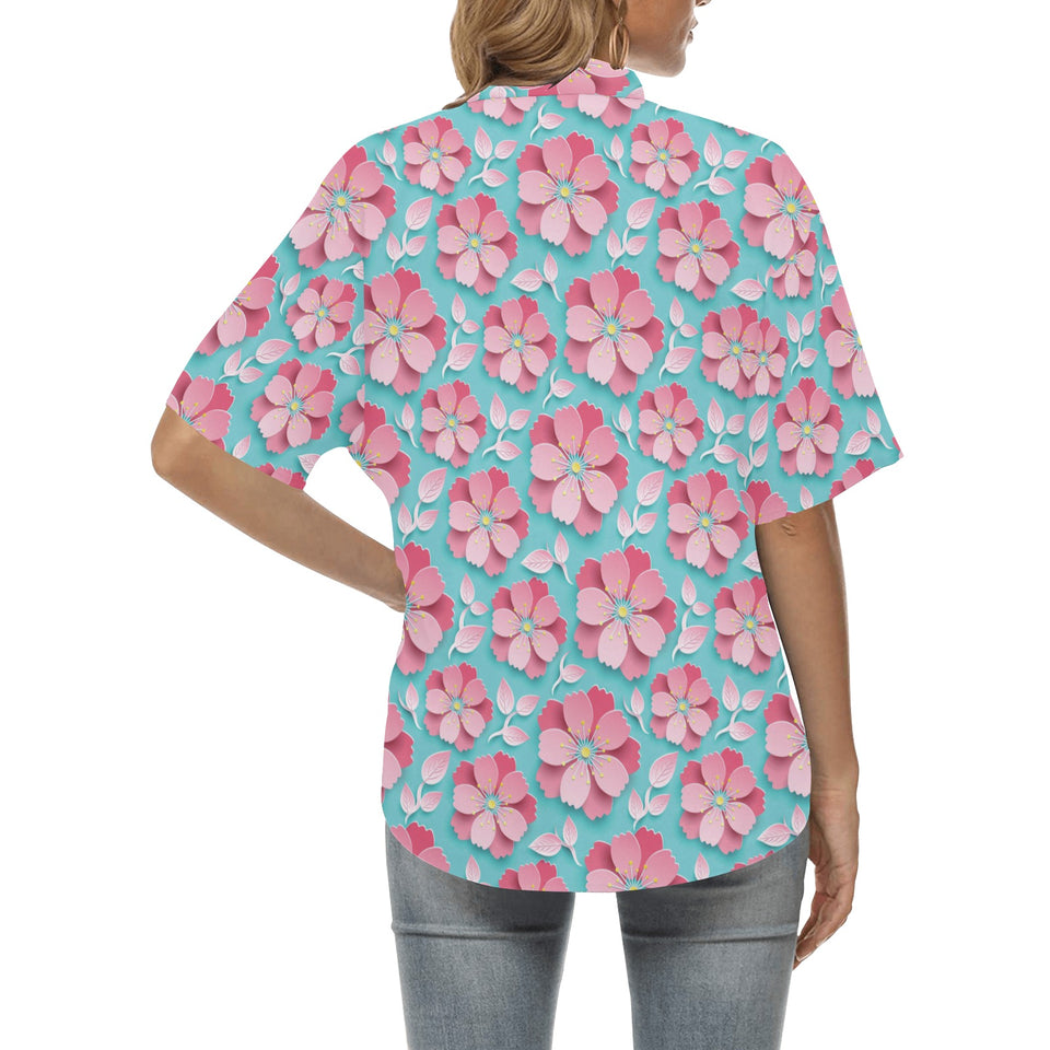 3D sakura cherry blossom pattern Women's All Over Print Hawaiian Shirt