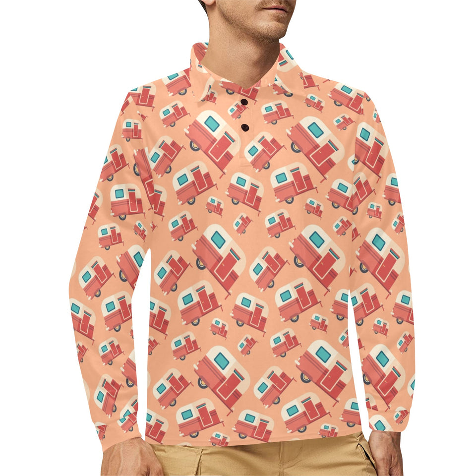 Camper Van Pattern Print Design 03 Men's Long Sleeve Polo Shirt