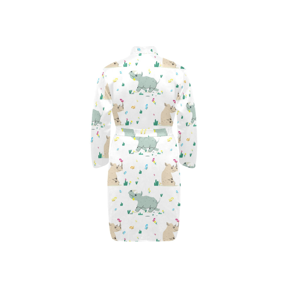 Cute Rhino pattern Men's Long Sleeve Belted Night Robe