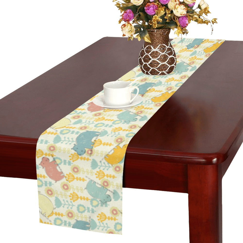 Hippopotamus Pattern Print Design 04 Table Runner