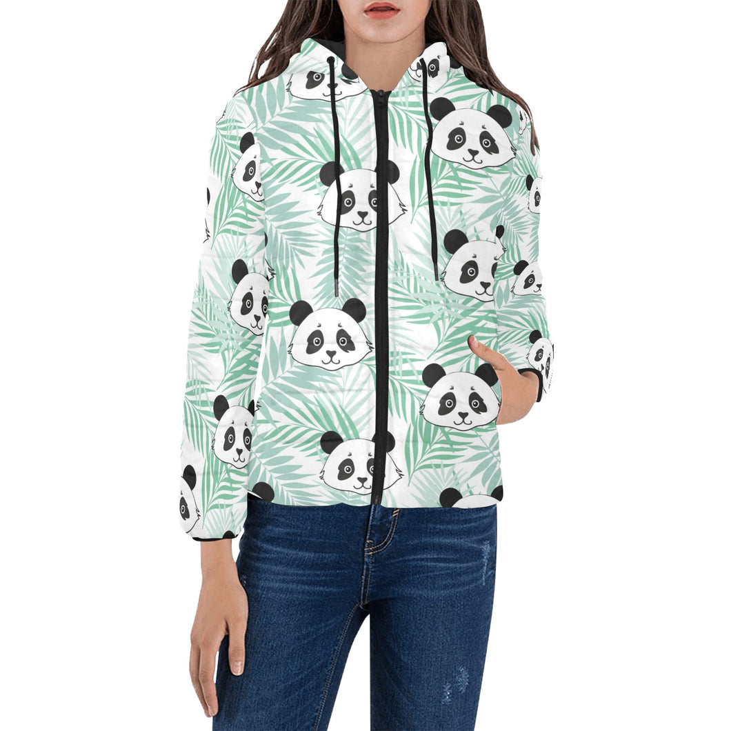 Panda pattern tropical leaves background Women's Padded Hooded Jacket