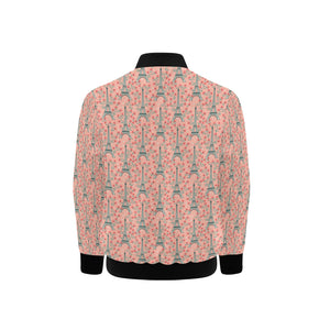 Eiffel Tower Flower Pattern Design 03 Kids' Boys' Girls' Bomber Jacket