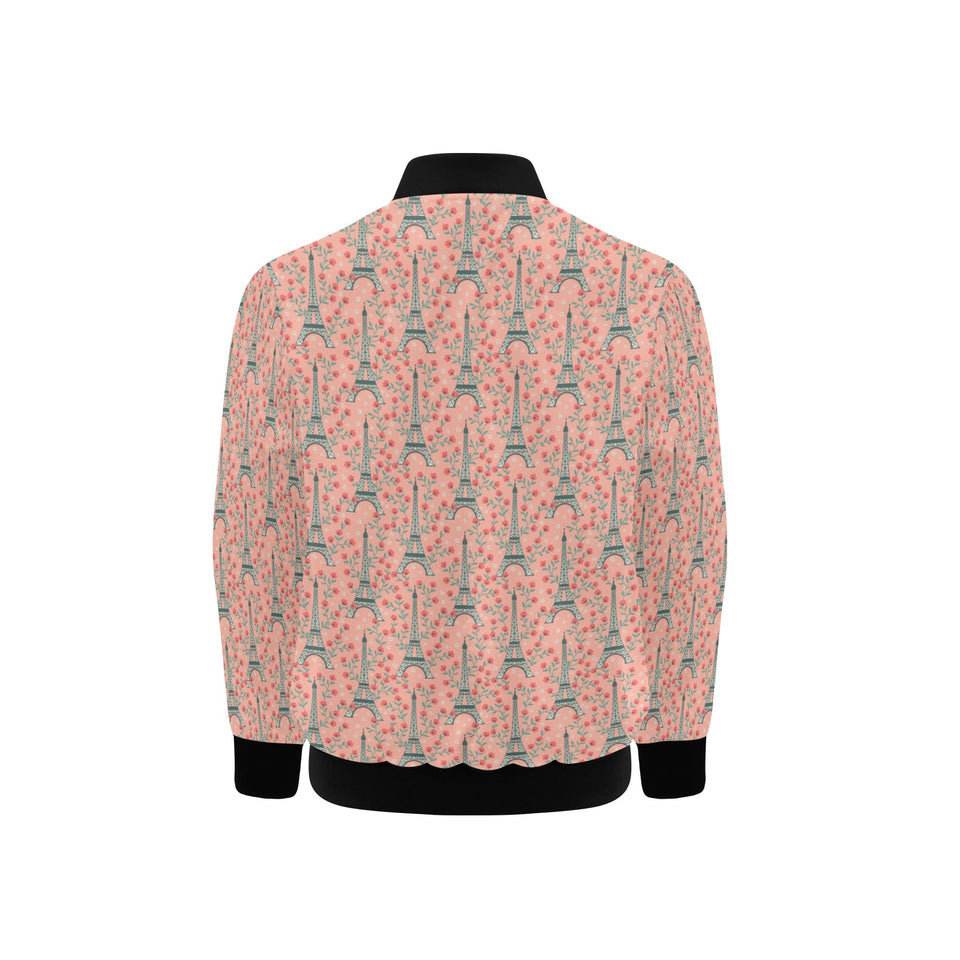 Eiffel Tower Flower Pattern Design 03 Kids' Boys' Girls' Bomber Jacket