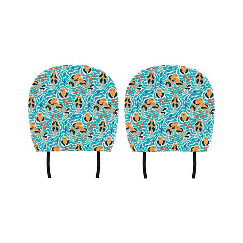 Cute sea otters fishe sea urchin pattern Car Headrest Cover