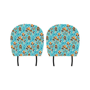 Cute sea otters fishe sea urchin pattern Car Headrest Cover