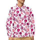 pink sketch tulip pattern Men's Long Sleeve Polo Shirt