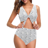 Bull Terrier Pattern Print Design 01 Chest Bowknot High Waisted Bikini Swimsuit