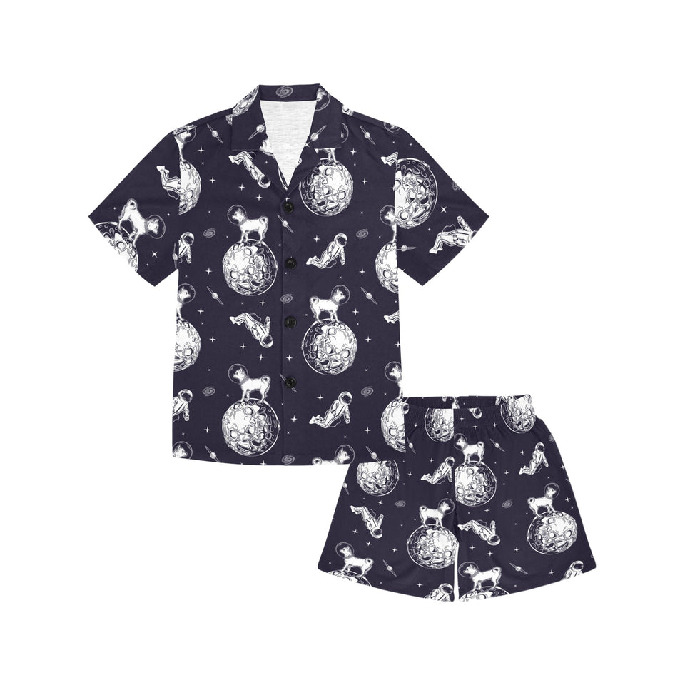 Chihuahua space helmet. astronaut pattern Kids' Boys' Girls' V-Neck Short Pajama Set