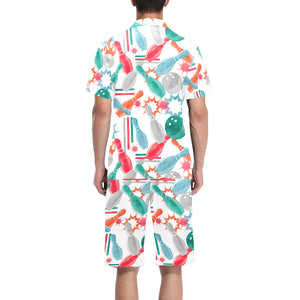 Watercolor bowling pattern Men's V-Neck Short Pajama Set