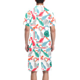 Watercolor bowling pattern Men's V-Neck Short Pajama Set