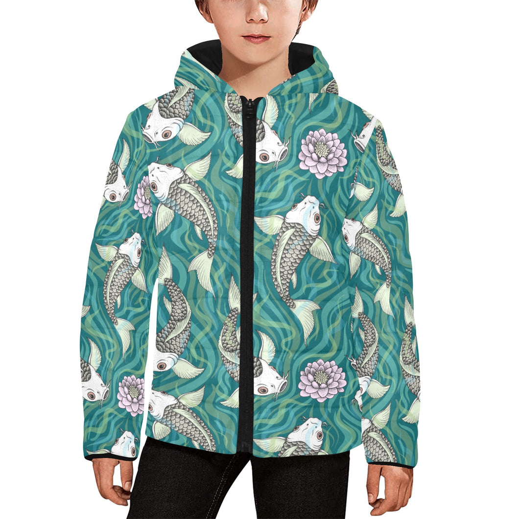 Koi Fish Carp Fish lotus pattern Kids' Boys' Girls' Padded Hooded Jacket