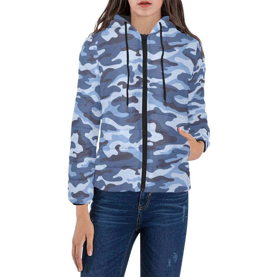 Blue camouflage pattern Women's Padded Hooded Jacket