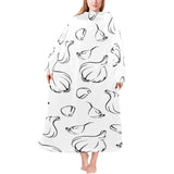 Garlic pattern black white Blanket Robe with Sleeves