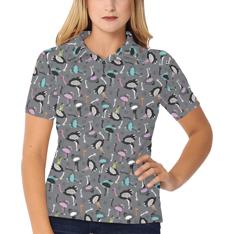 Ostrich Pattern Print Design 01 Women's All Over Print Polo Shirt