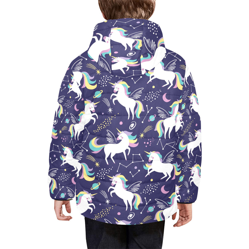 Hand drawn cute unicorn star planet Kids' Boys' Girls' Padded Hooded Jacket