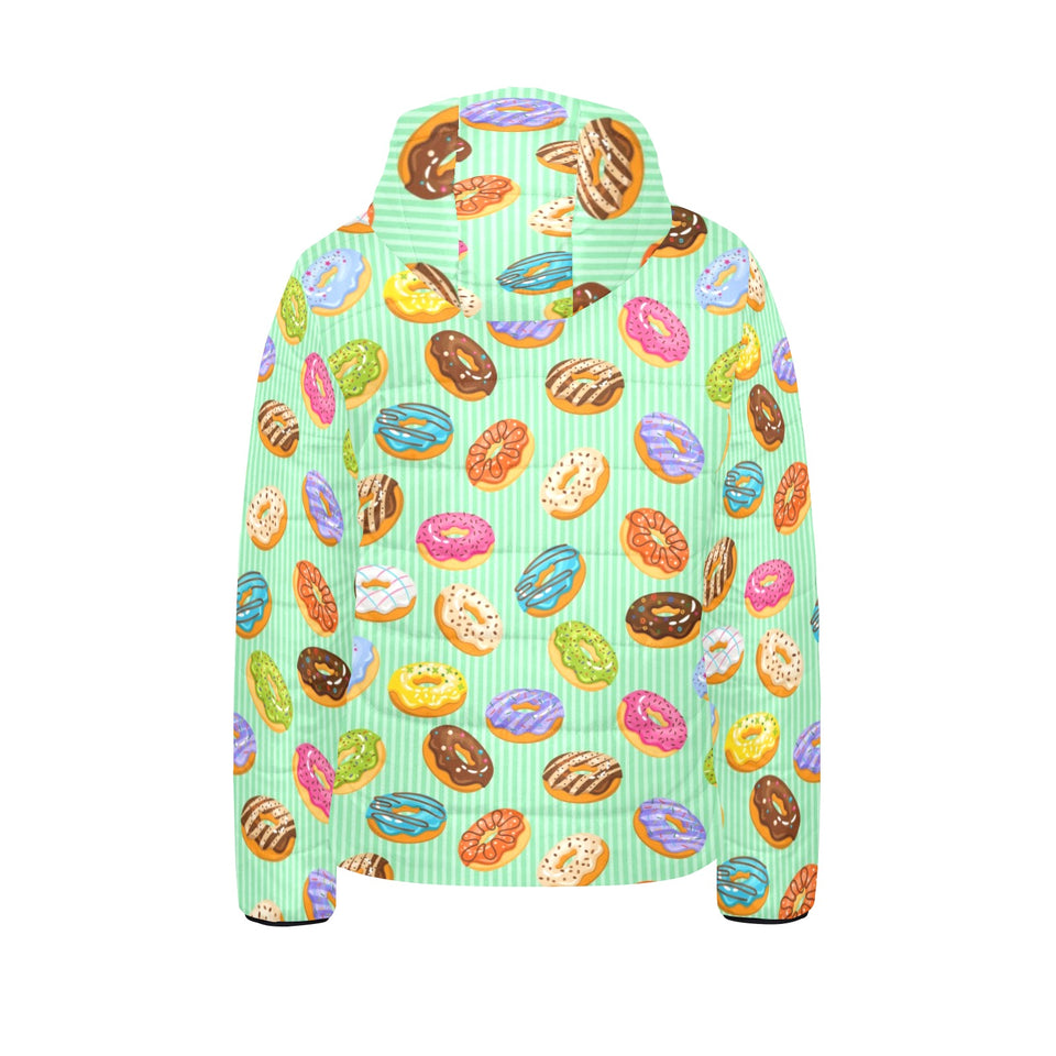 Colorful donut pattern green background Kids' Boys' Girls' Padded Hooded Jacket