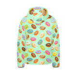 Colorful donut pattern green background Kids' Boys' Girls' Padded Hooded Jacket