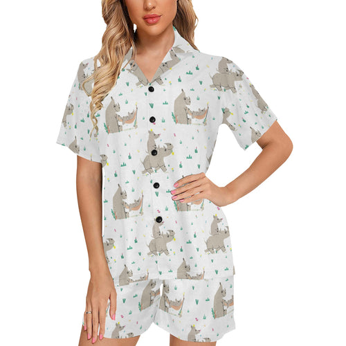 Cute Rhino pattern background Women's V-Neck Short Pajama Set
