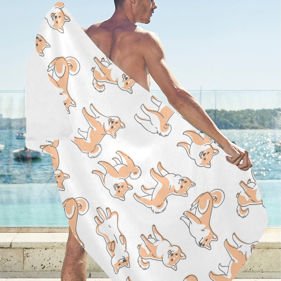 shiba inu dog pattern Beach Towel