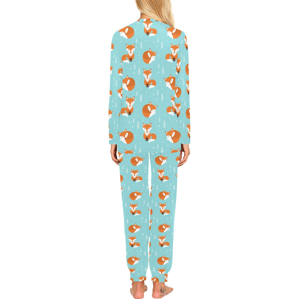 Fox pattern blue b ackground Women's All Over Print Pajama Set