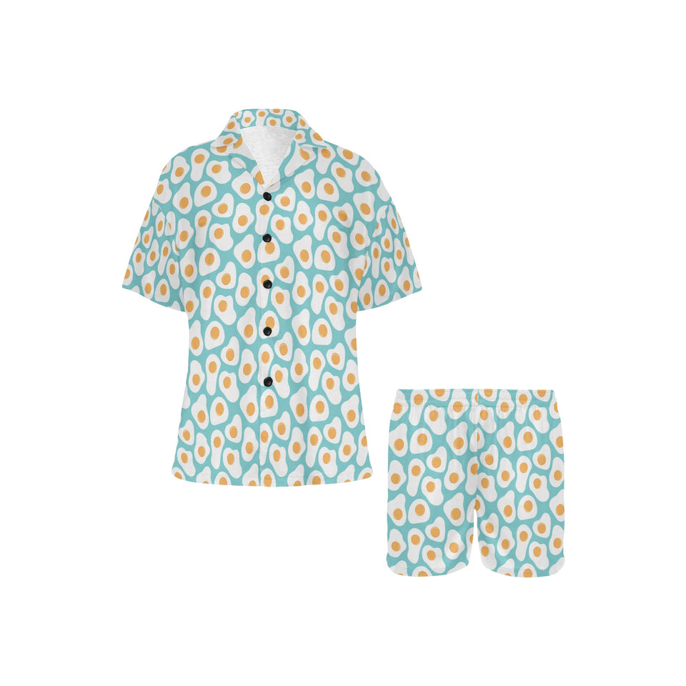 Fried Eggs Pattern Print Design 04 Women's V-Neck Short Pajama Set
