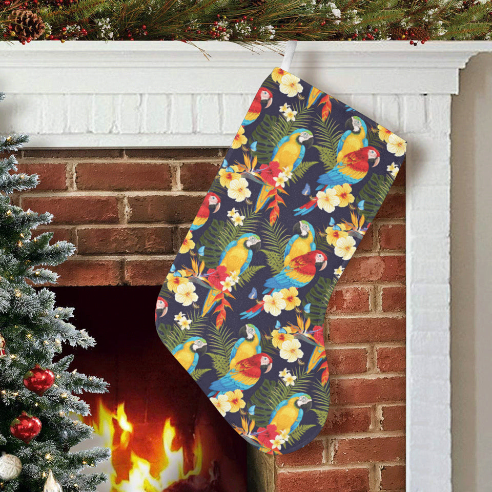 Colorful parrot flower pattern Christmas Stocking