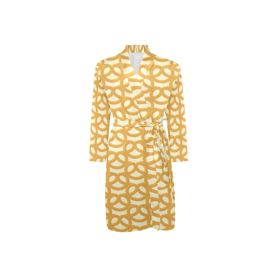 Pretzels Pattern Print Design 01 Men's Long Sleeve Belted Night Robe